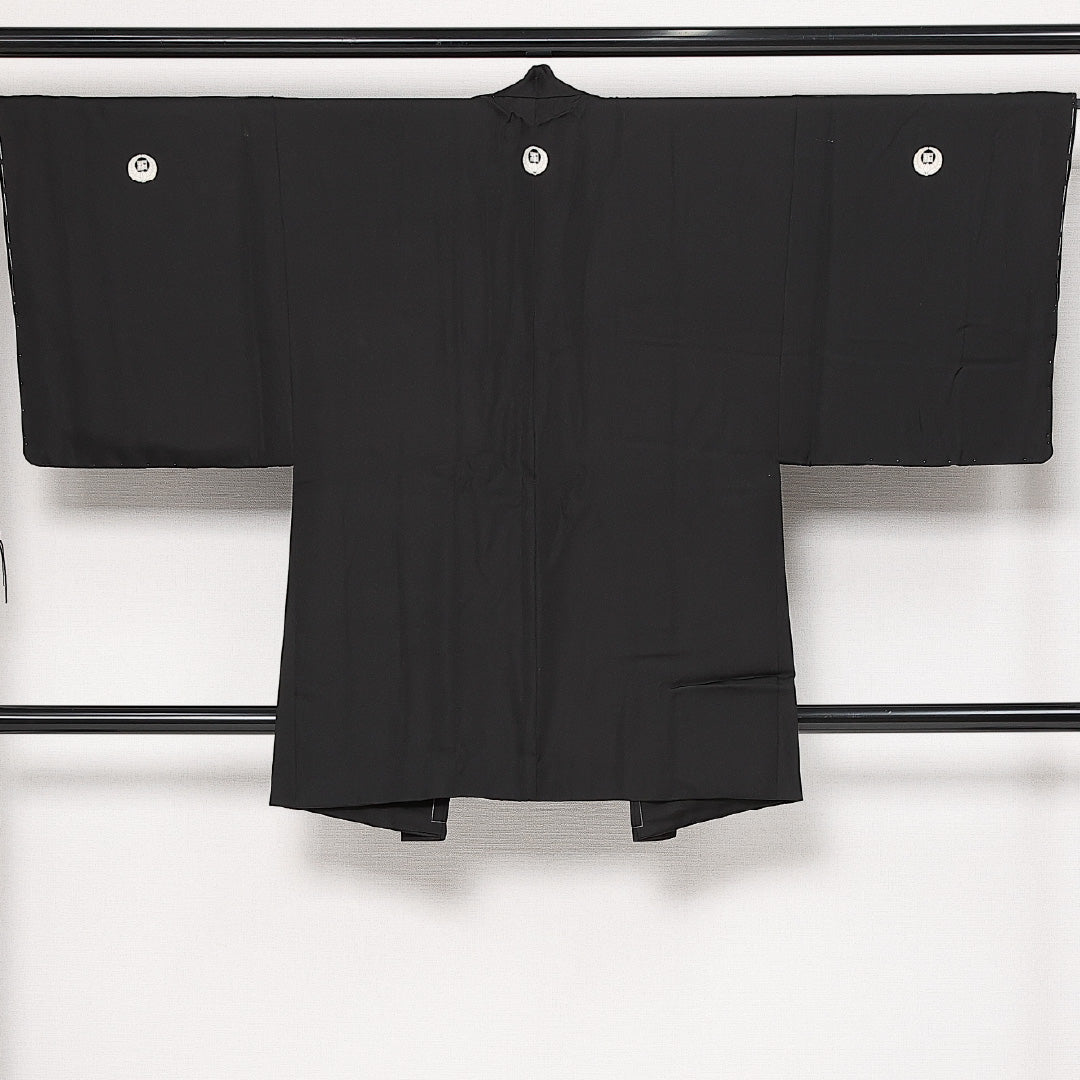 羽織 男性用 袷 身丈87cm 裄丈68cm 正絹 Sランク カジュアル Mサイズ 黒系 RP 1235-13709