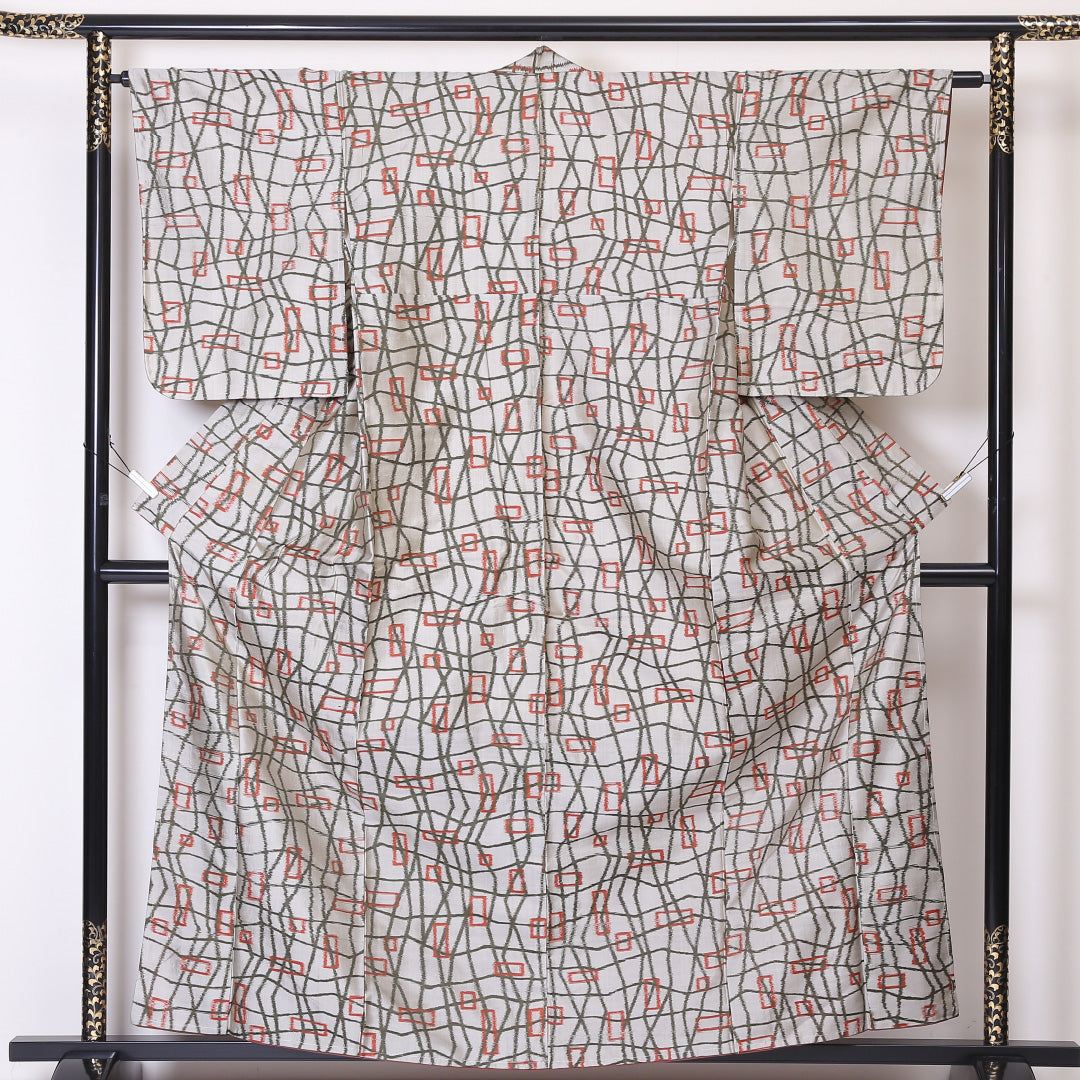アンティーク 紬 袷 身丈160cm 裄64cm 正絹 グレー系 Aランク 銘仙 1216-00833-3422