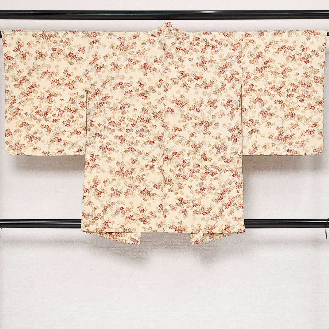 羽織 袷 身丈78cm 裄丈67cm 正絹 Sランク カジュアル Mサイズ 紐あり 紅葉 クリーム系 RP 1232-13730