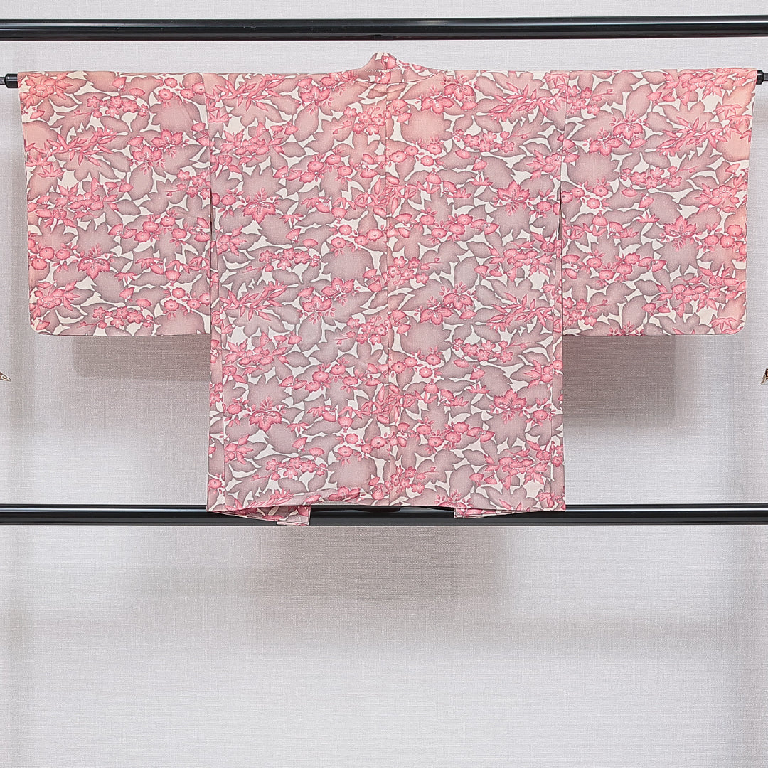 羽織 袷 身丈79cm 裄丈64cm 正絹 Aランク カジュアル Mサイズ 花柄 クリーム系 RP 1232-16124