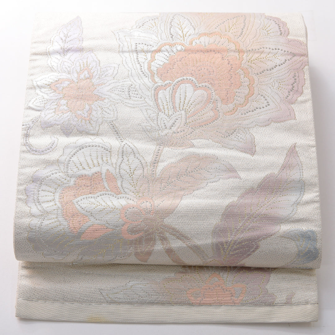 袋帯 帯丈436cm フォーマル 六通 Bランク 正絹 唐華 クリーム系 1223-02152