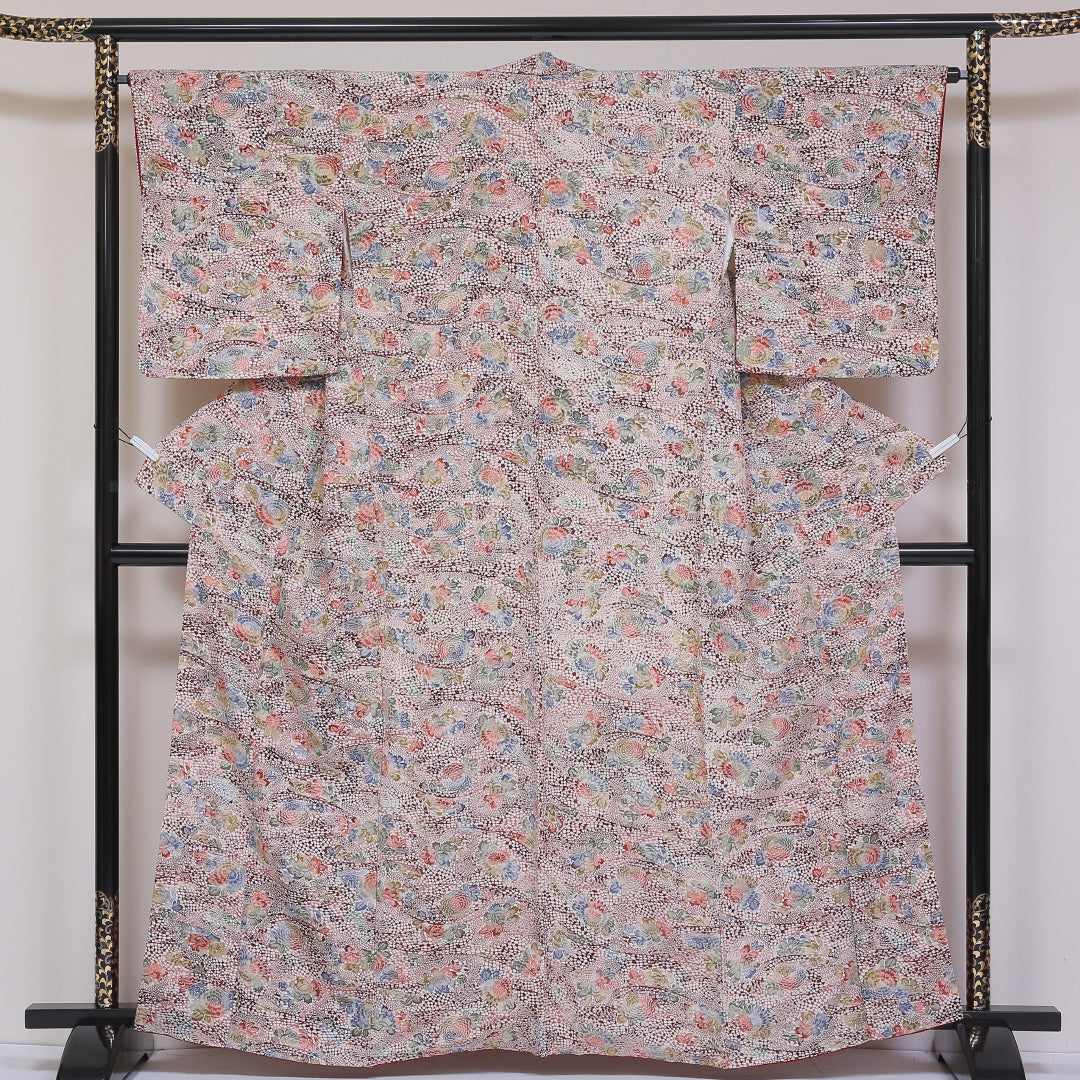 小紋 袷 身丈162cm 裄65.5cm グラデーション系 型染め 牡丹 正絹 Sランク 1215-01797-2499