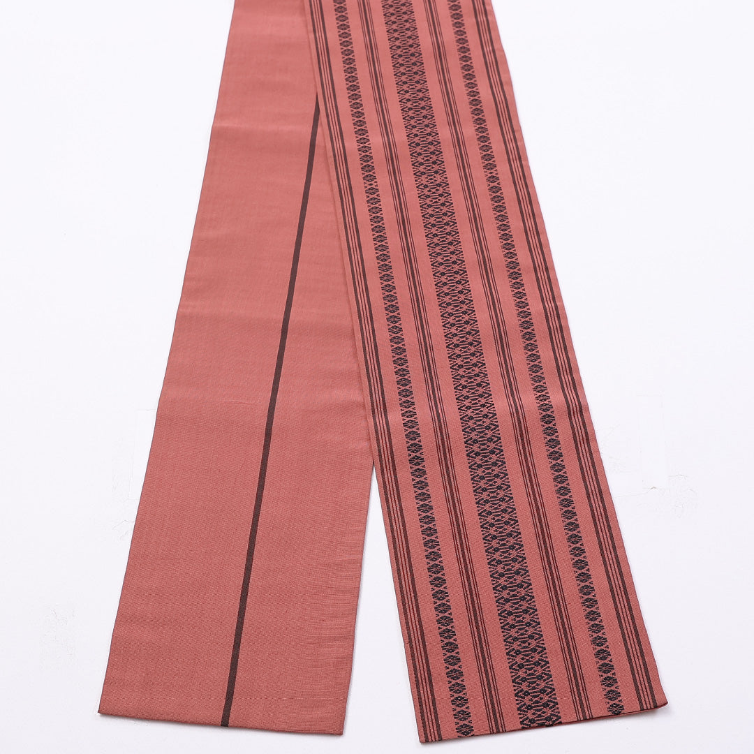 本場筑前博多織 半幅帯 帯丈318cm 全通 小袋帯 献上柄 正絹 ピンク系 Aランク 1225-000228