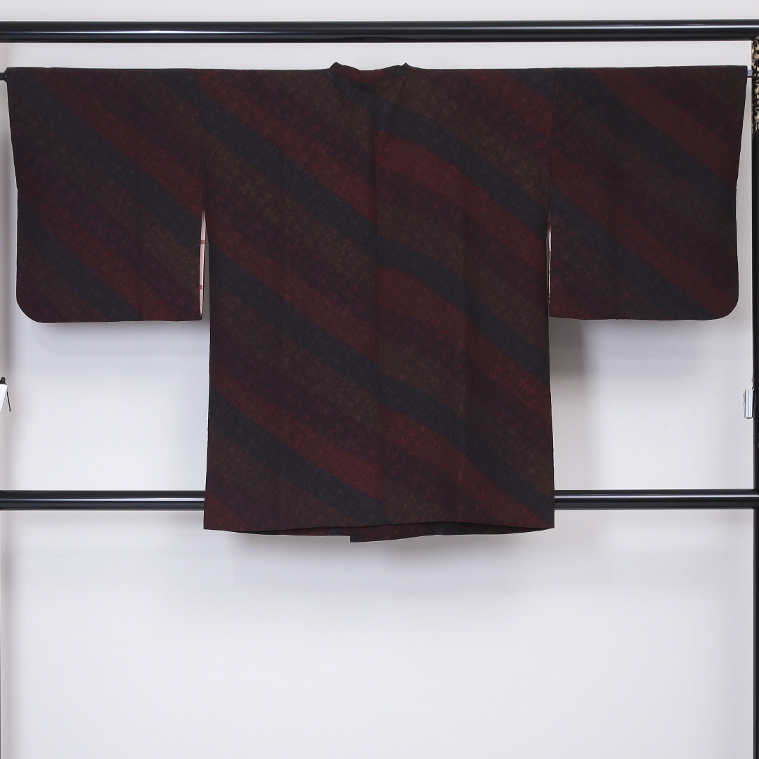 道行コート 身丈85cm 裄丈67.5cm 正絹 Sランク L 縞 ふくれ織 茶系 1217-00571