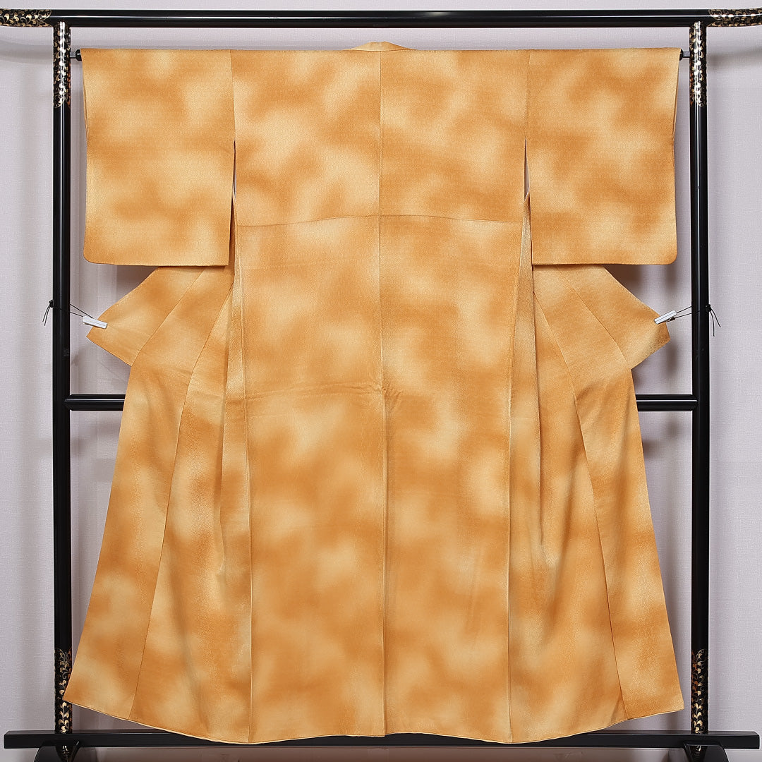 色無地 身丈154cm 裄丈64.5cm S 正絹 Aランク 袷 広衿 毘沙門亀甲 ぼかし 地紋あり 1214-10730