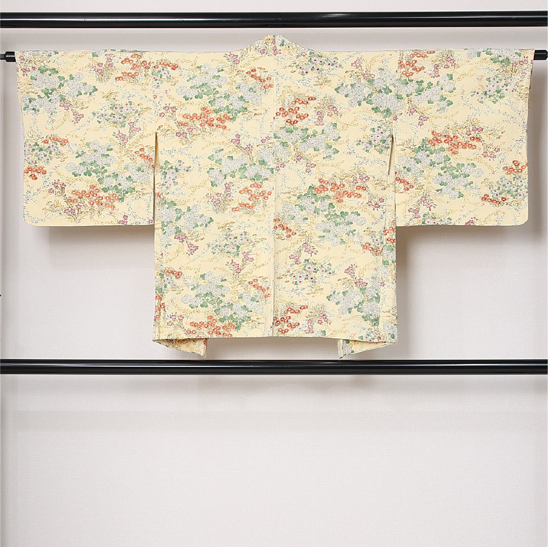 羽織 袷 身丈72cm 裄丈63cm 正絹 Sランク カジュアル Sサイズ 花柄 クリーム系 RP 1232-12902