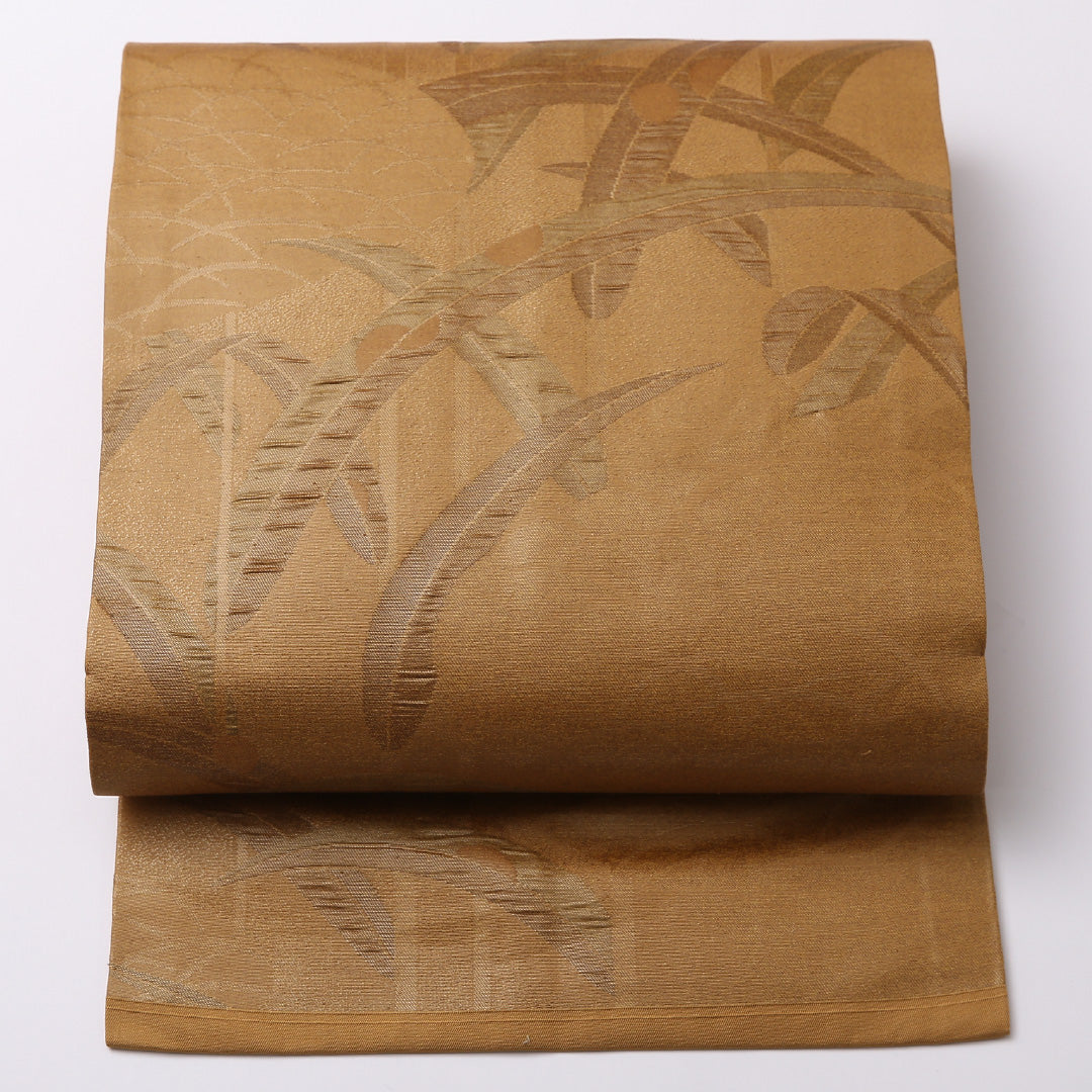 未使用品 九寸名古屋帯 Nランク 帯丈347cm 正絹 六通 名古屋仕立て 織り インフォーマル 蘭 茶系 HP 1245-02640