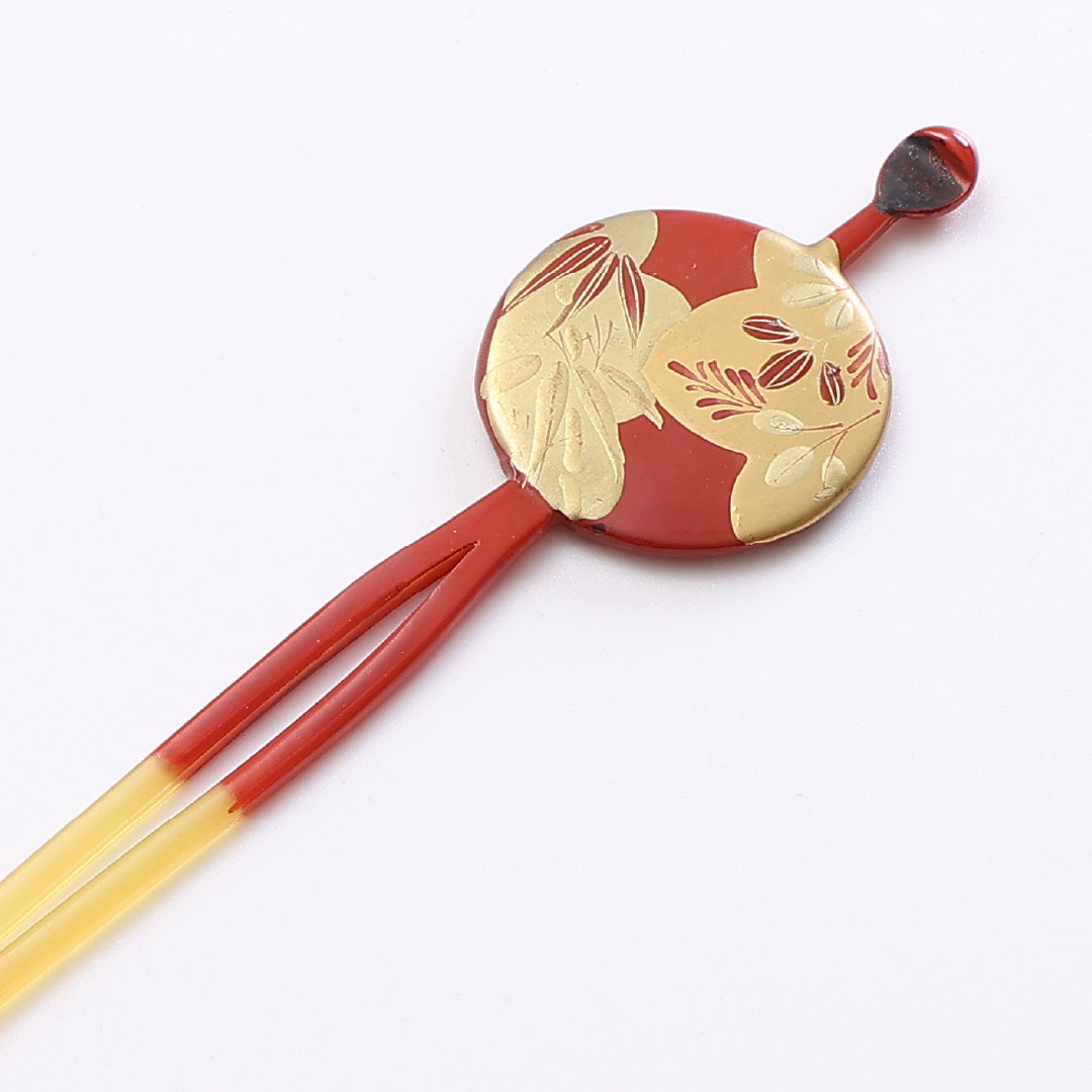 平打 髪飾り Sランク アクリル樹脂 白甲風 かんざし 蒔絵 松竹梅 赤系 1237-00370