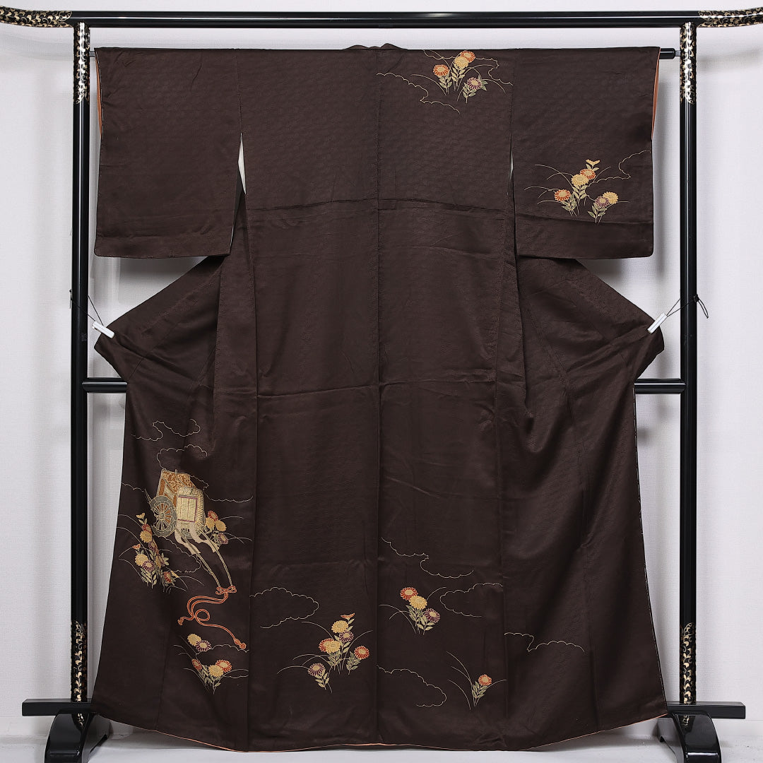 訪問着 身丈164cm 裄丈64.5cm 正絹 Aランク 袷 広衿 御所車 菊 雲取 1212-10360