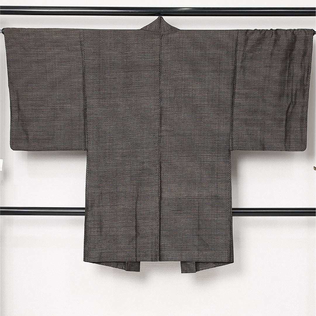 羽織 男性用 袷 身丈100cm 裄丈66cm 正絹 Aランク カジュアル Sサイズ 亀甲絣 根付 茶系 RP 1235-13020