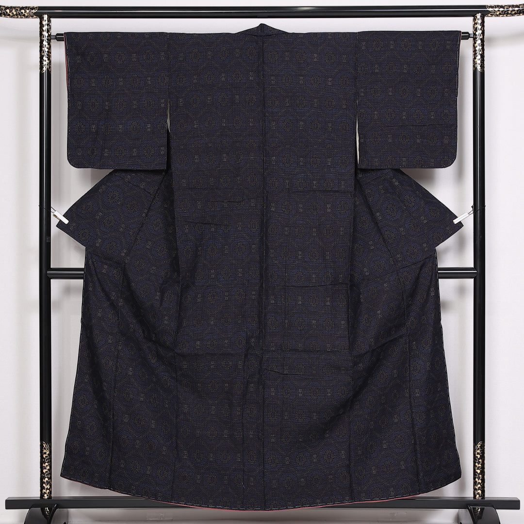 未使用品 紬 身丈158cm 裄丈63cm Sランク 袷 正絹 広衿 蜀江 しつけ糸 1216-10088