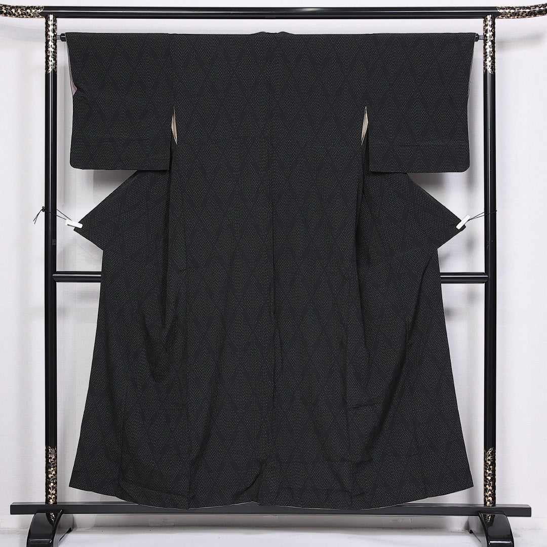 紬 身丈152.5cm 裄丈66.5cm S 正絹 Aランク 袷 広衿 菱柄 1216-10466