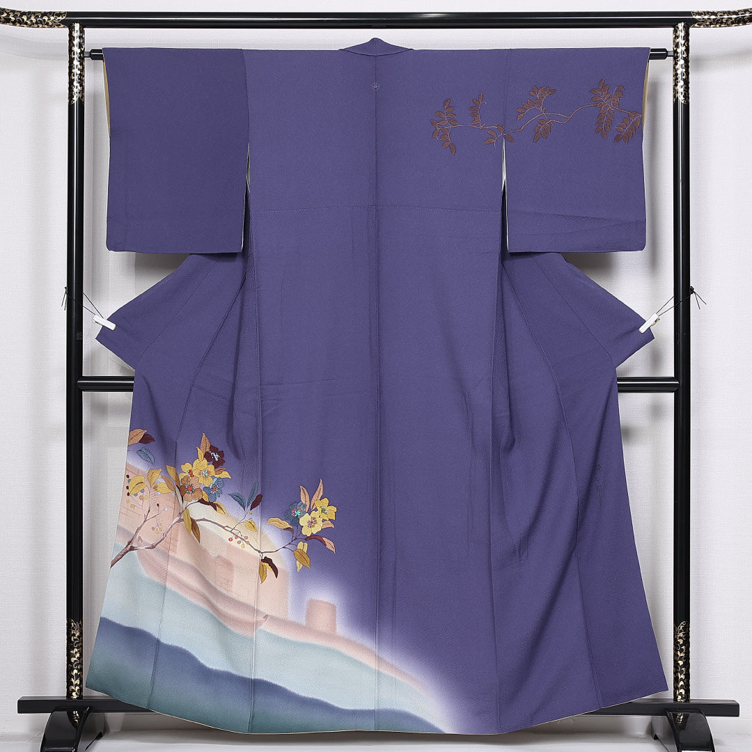 訪問着 身丈159cm 裄丈62cm 正絹 Aランク 袷 剣片喰 広衿 椿 紋意匠 1212-10378