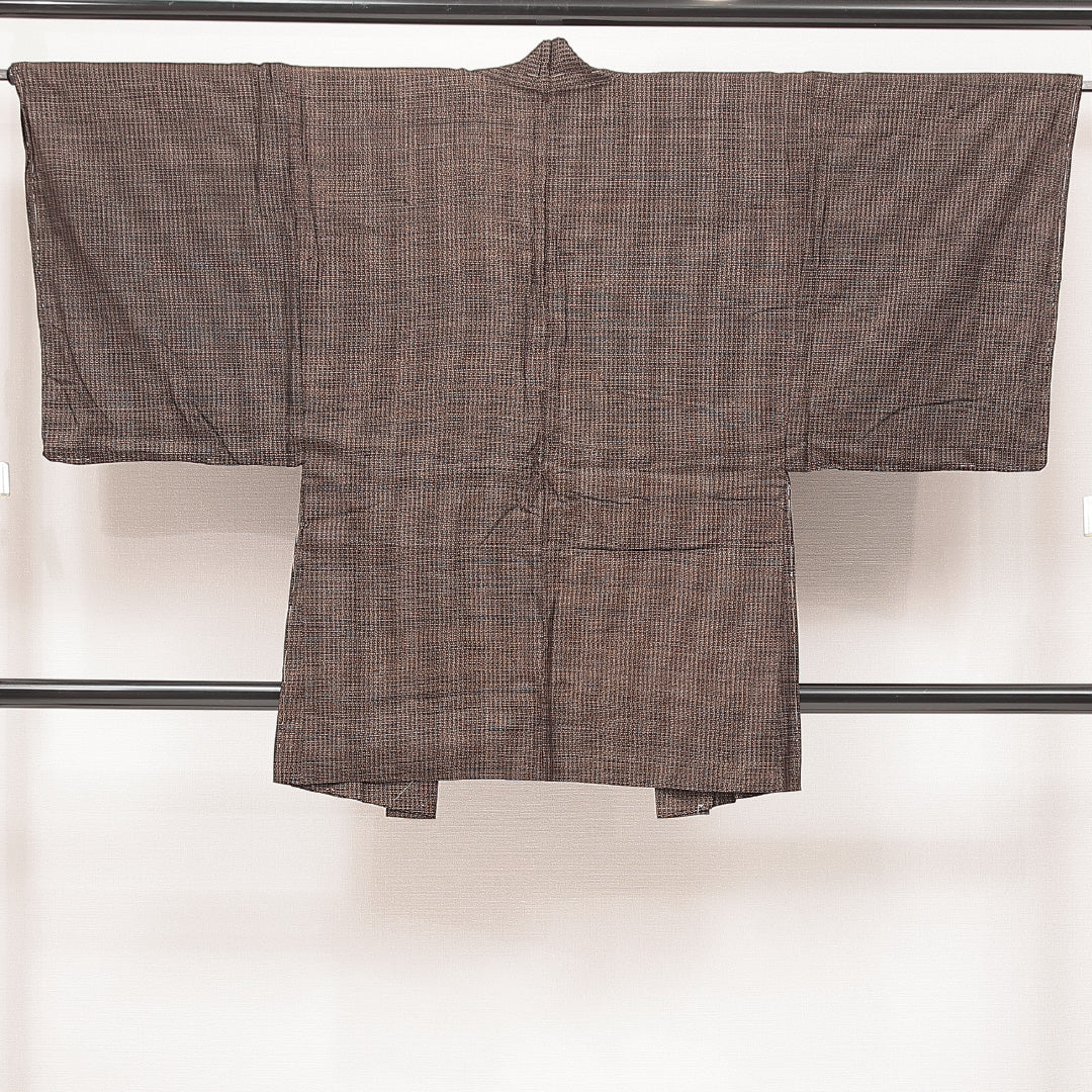 羽織 男性用 茶系 正絹 袷 抽象柄 1235-17059 背面全体