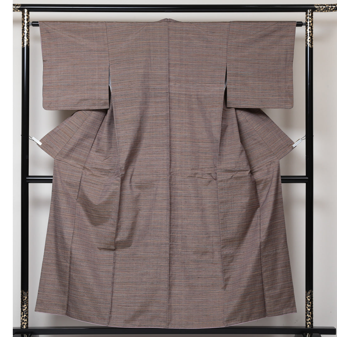 紬 袷 身丈153cm 裄63cm 正絹 茶系 Sランク 縞 1216-00605-2214 1216-00605