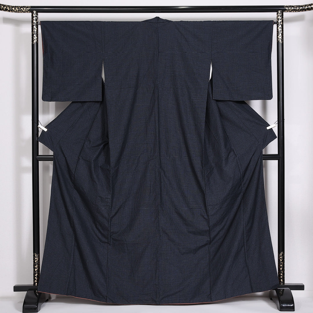紬 袷 身丈164cm 裄丈65cm 正絹 Sランク カジュアル 広衿 Lサイズ 絣柄 紺系 RP 1223-03947