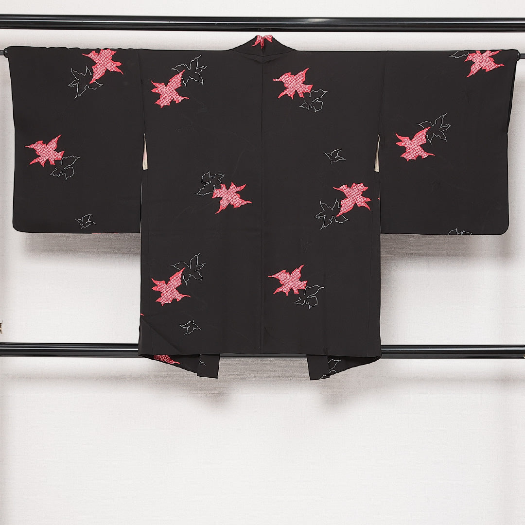 黒羽織 袷 身丈80cm 裄丈66cm 正絹 Sランク インフォーマル Mサイズ 紐あり 黒系 RP 1233-13913