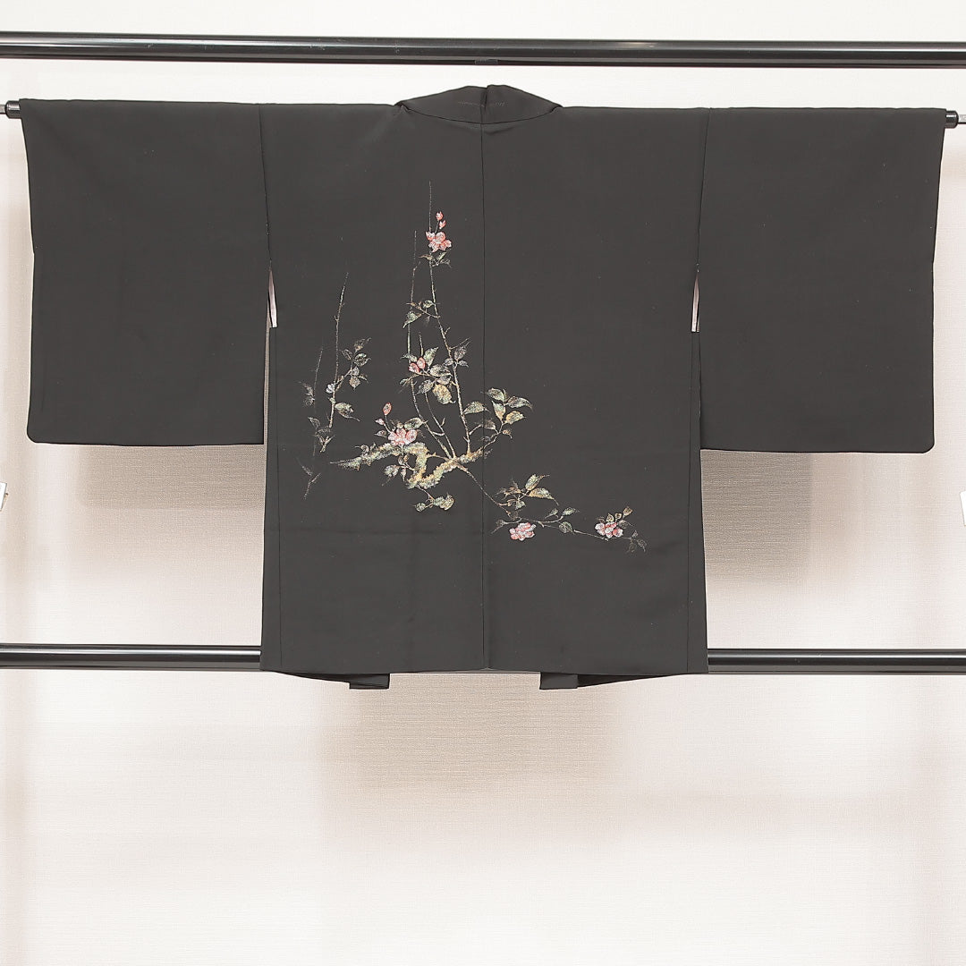 黒羽織 黒系 正絹 袷 椿 1233-17031 背面全体