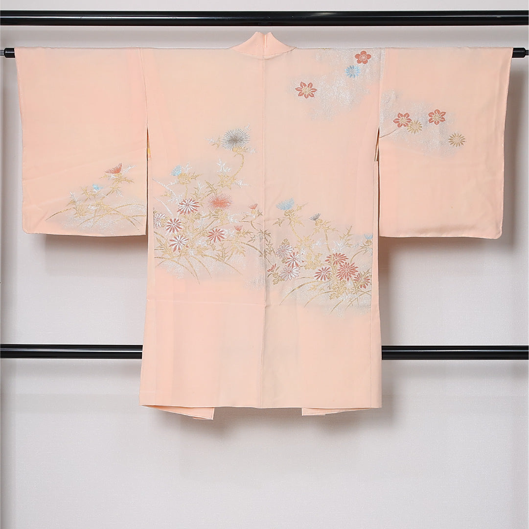 絵羽羽織 袷 身丈93cm 裄丈63cm 正絹 Cランク インフォーマル Sサイズ 紐あり 撫子 菊 ピンク系 LP 1234-12903