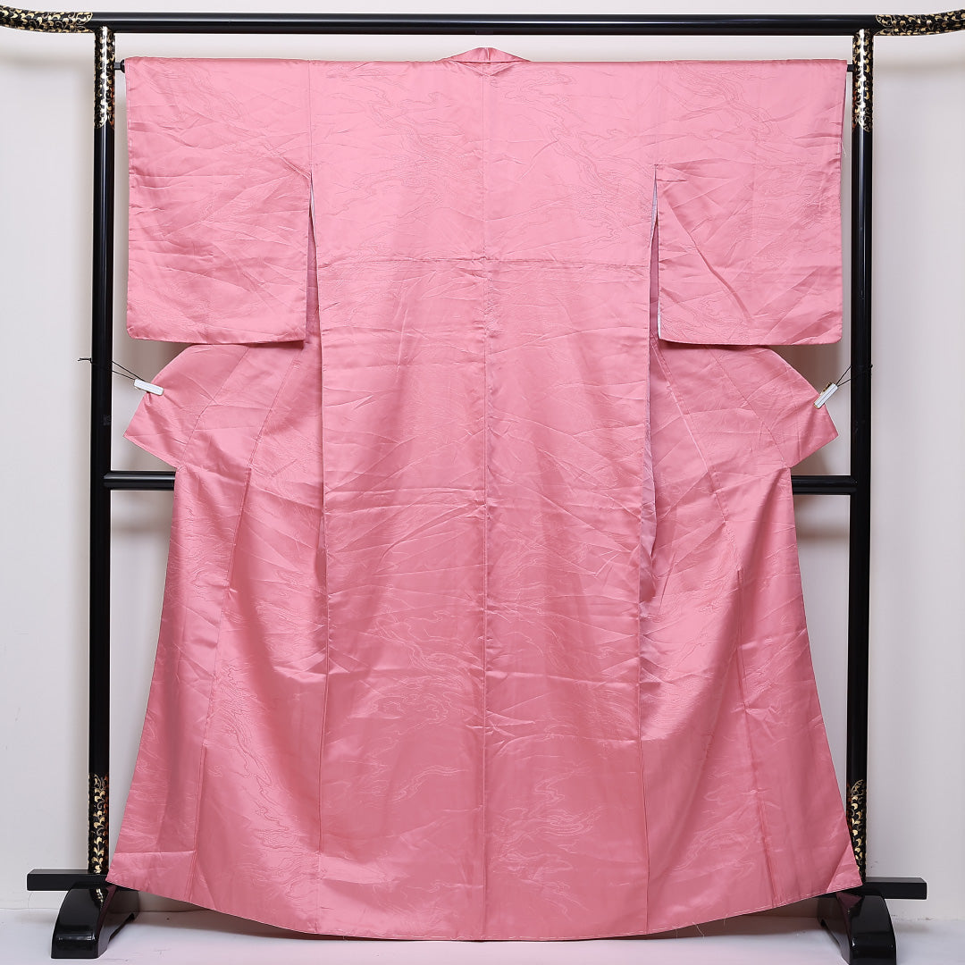 洗える着物 色無地 袷 身丈164cm 裄丈66cm ポリエステル Sランク 紋意匠 (木目) インフォーマル 広衿 Lサイズ しつけ糸 ピンク系 RP 1219-05315