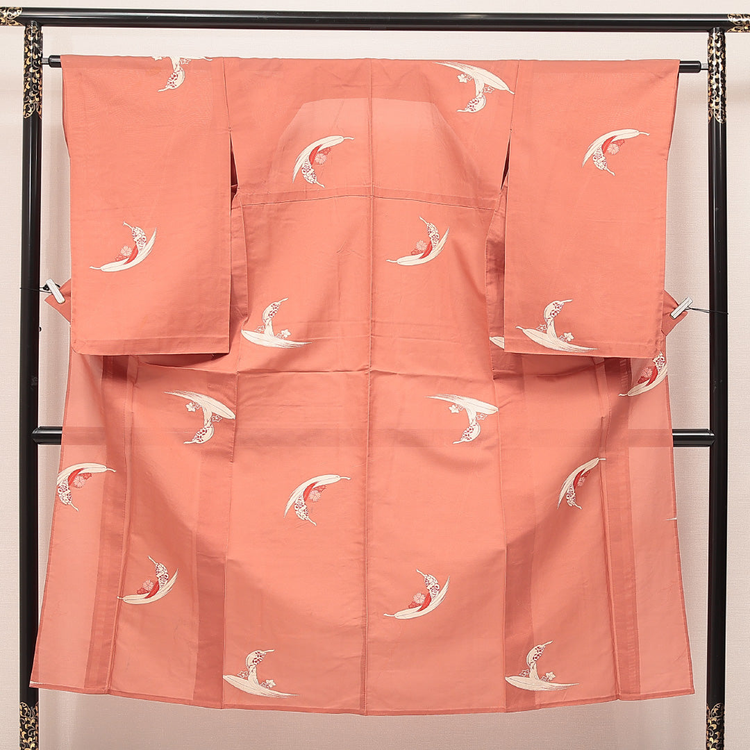 紬 朱系 正絹 夏紬 カーネーション 1223-17121 背面全体