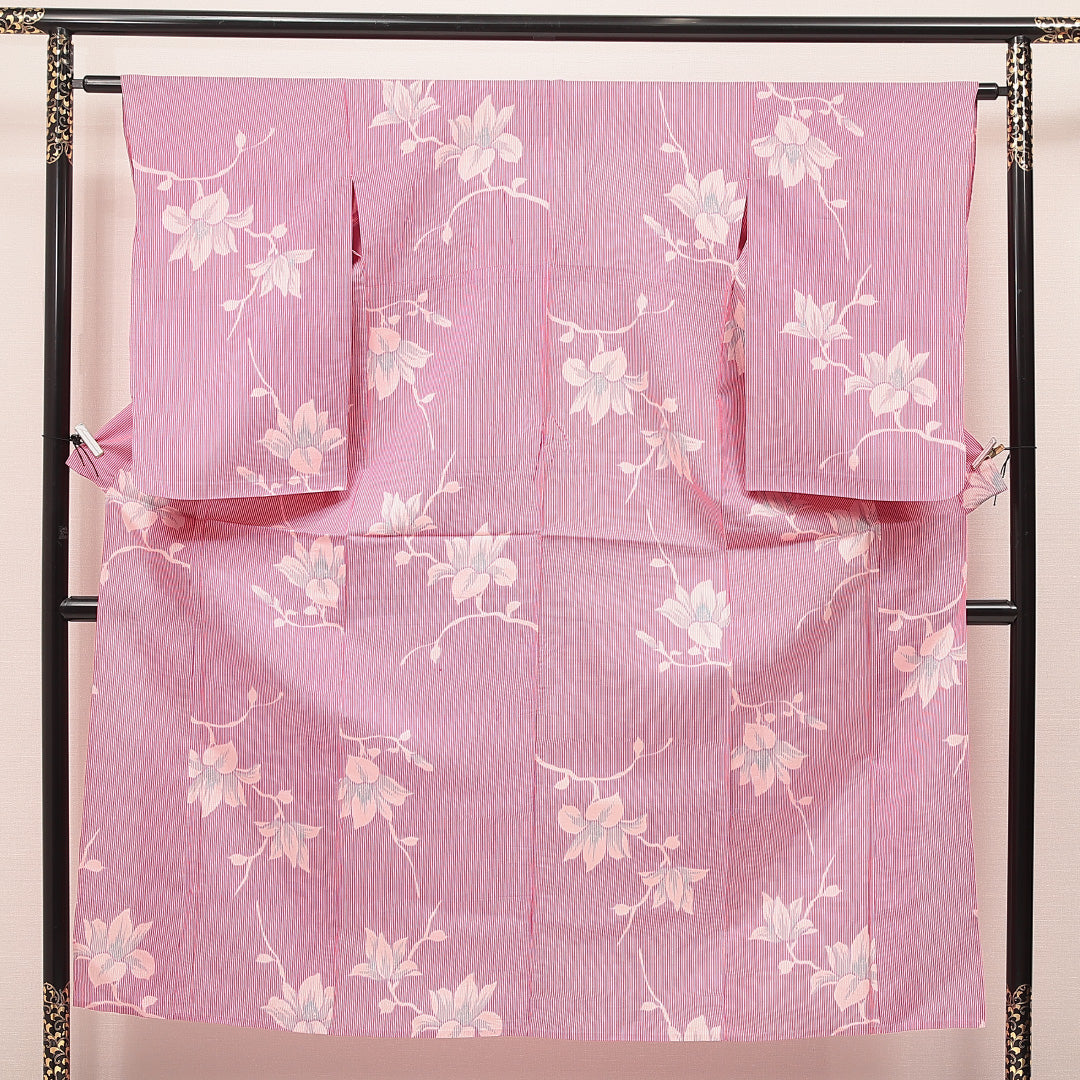 紬 ピンク系 正絹 夏紬 木蓮 1223-17120 背面全体