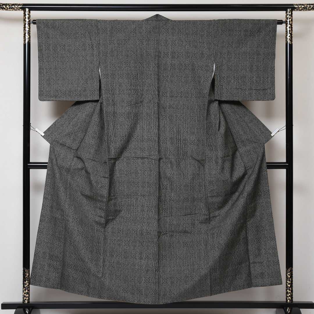紬 袷 身丈154cm 裄64cm 正絹 グレー系 Aランク 1216-00615