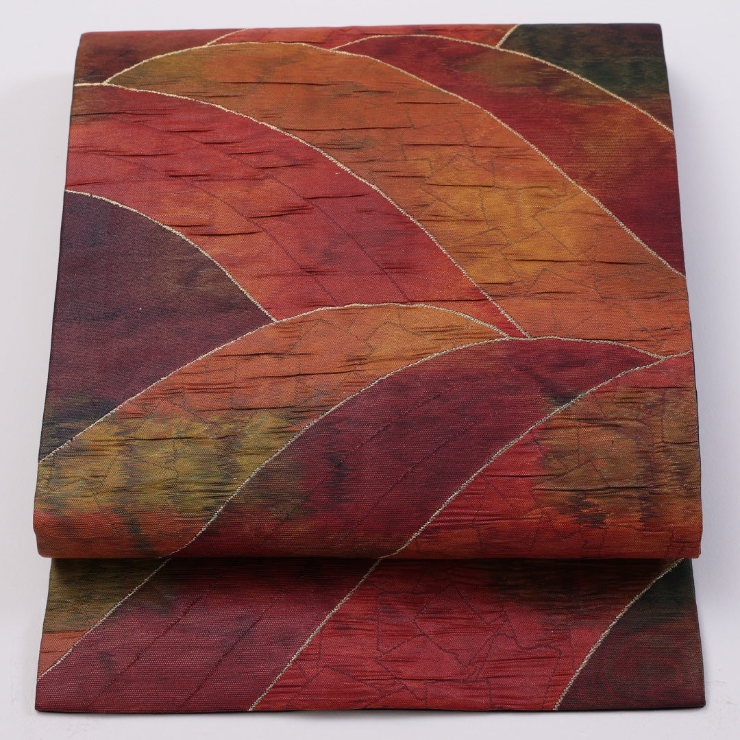 名古屋帯 帯丈350cm 六通 名古屋仕立て Sランク カジュアル ふくれ織 正絹 紺系 1224-00418