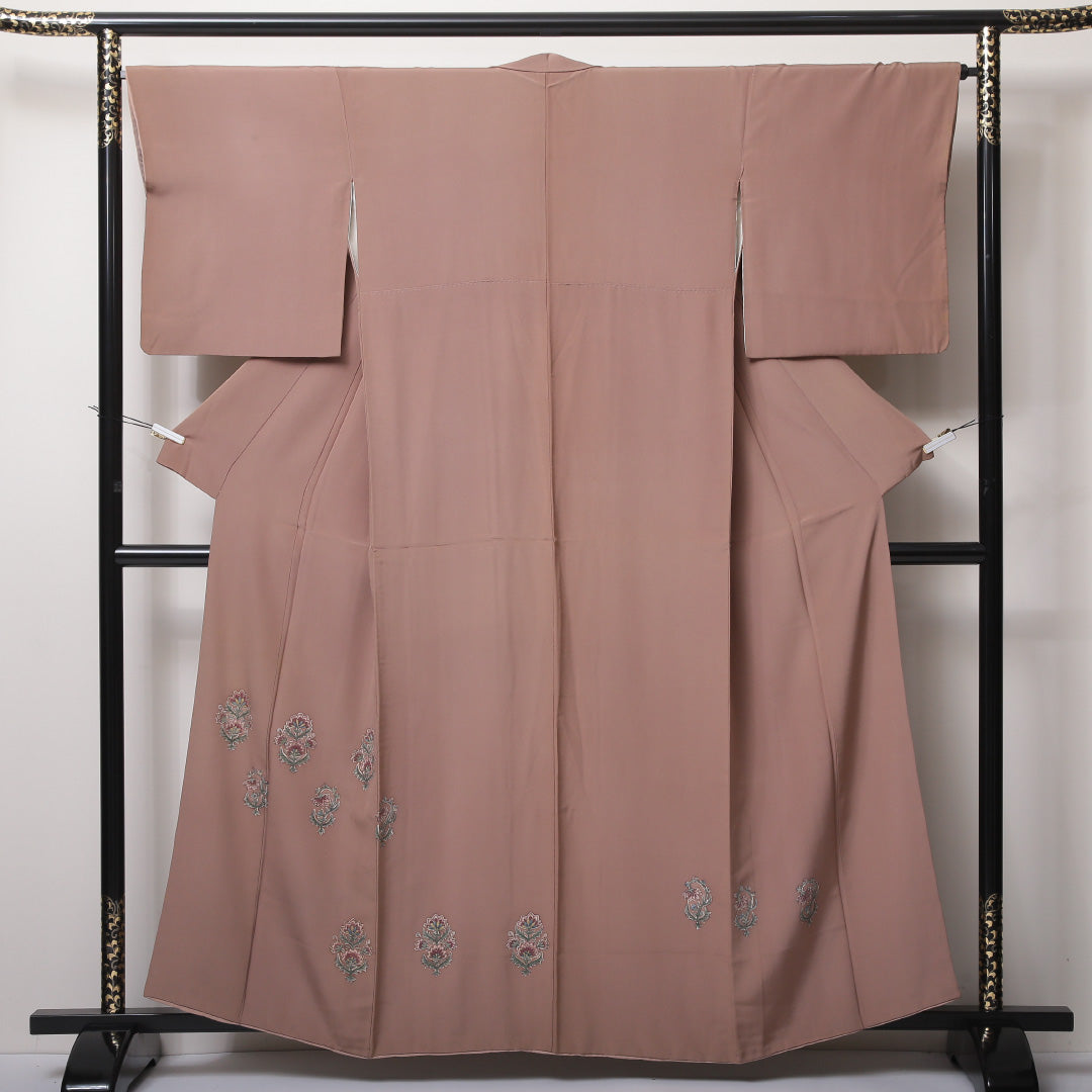 付下げ 袷 身丈160~164cm 裄65.5cm 正絹 オリエンタル ベージュ系 Cランク 1212-00591
