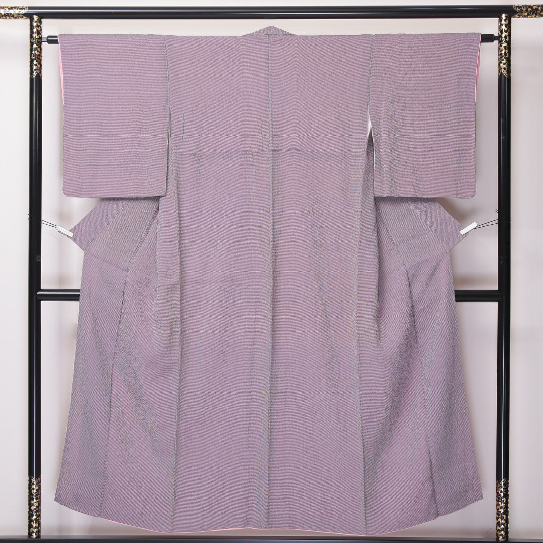 紬 袷 身丈151cm 裄62cm 正絹 ピンク系 Bランク 1216-01087