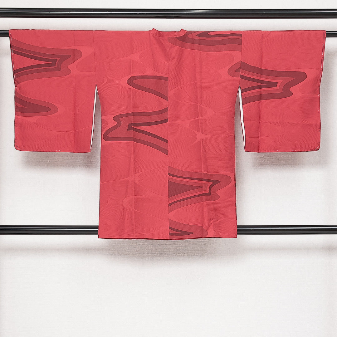道行コート 袷 身丈82cm 裄丈63cm 正絹 Aランク インフォーマル Sサイズ ポケットあり しつけ糸 創作柄 赤系 RP 1237-13890
