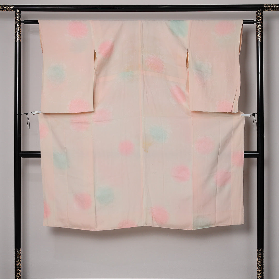 長襦袢 袷 身丈129cm 裄丈59cm 正絹 Cランク Lサイズ 菊 ベージュ系 LP 1239-12669