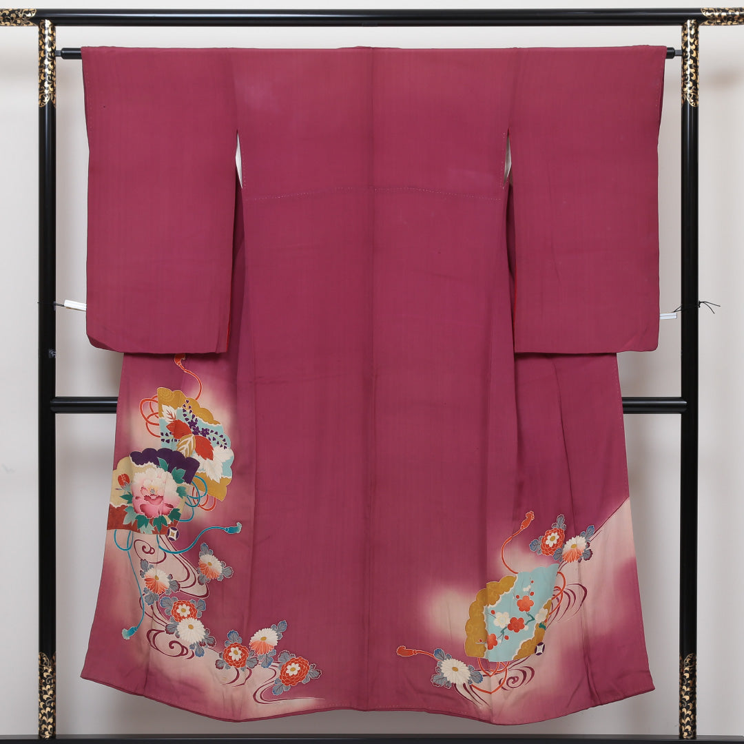 アンティーク 色留袖 (錦紗) 身丈148cm 裄丈63.5cm Cランク 正絹 袷 広衿 XS 吉祥文様 赤系 1211-F0182