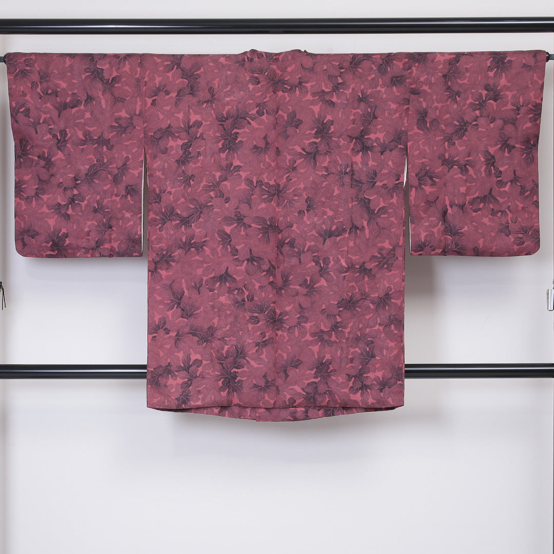 道行コート 袷 身丈88cm 裄丈66cm 正絹 Sランク Mサイズ 植物柄 ピンク系 RP 1237-05905