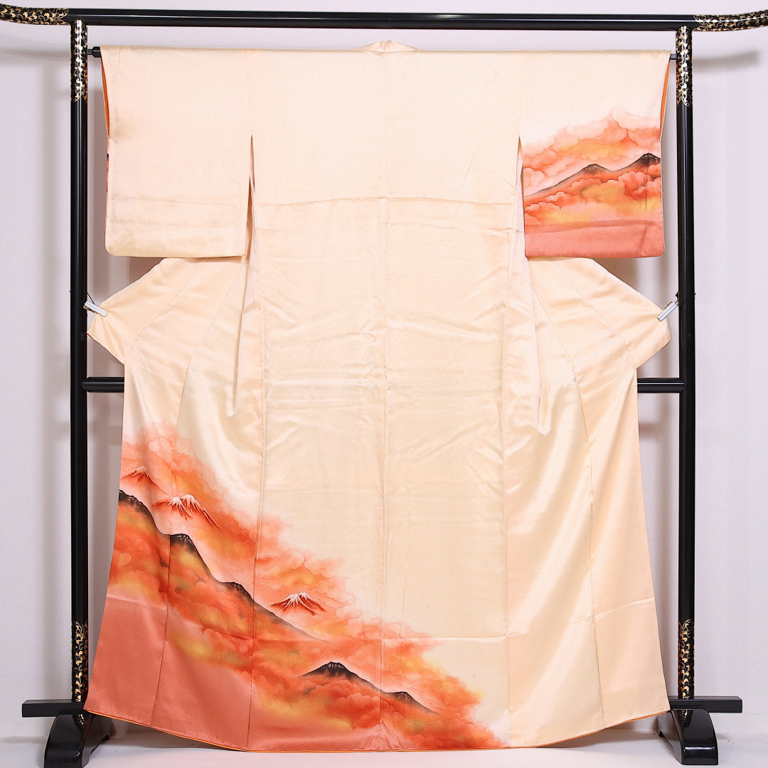 訪問着 袷 身丈163.5cm 裄62.5cm 正絹 風景 山 雲取 Bランク 1212-00839