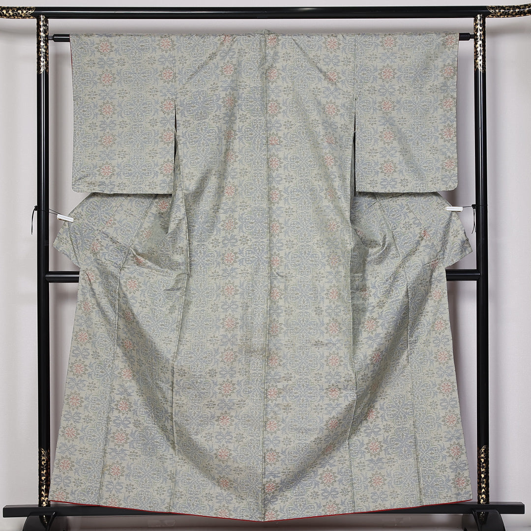 大島紬 袷 身丈159cm 裄62cm 正絹 グレー系 Cランク 1216-01383