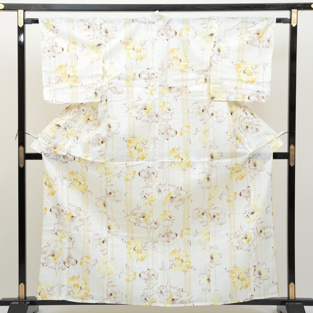 新品 浴衣 身丈163cm 裄丈67cm 木綿 洗える着物 花柄 Nランク 1218-00032