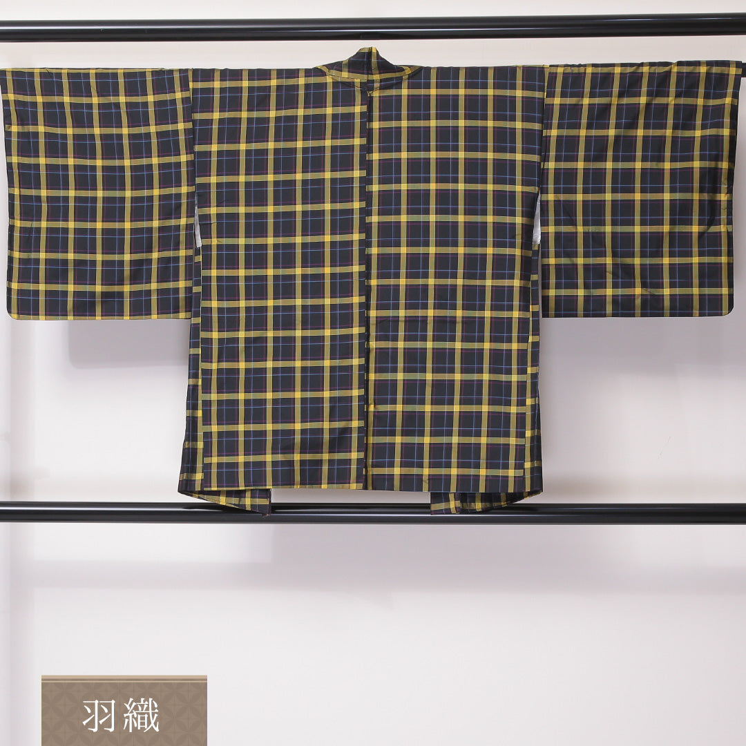 アンサンブル 大島紬 袷 身丈157cm 裄丈65cm 正絹 Bランク インフォーマル 広衿 Mサイズ 格子 紺系 RP 1223-03375