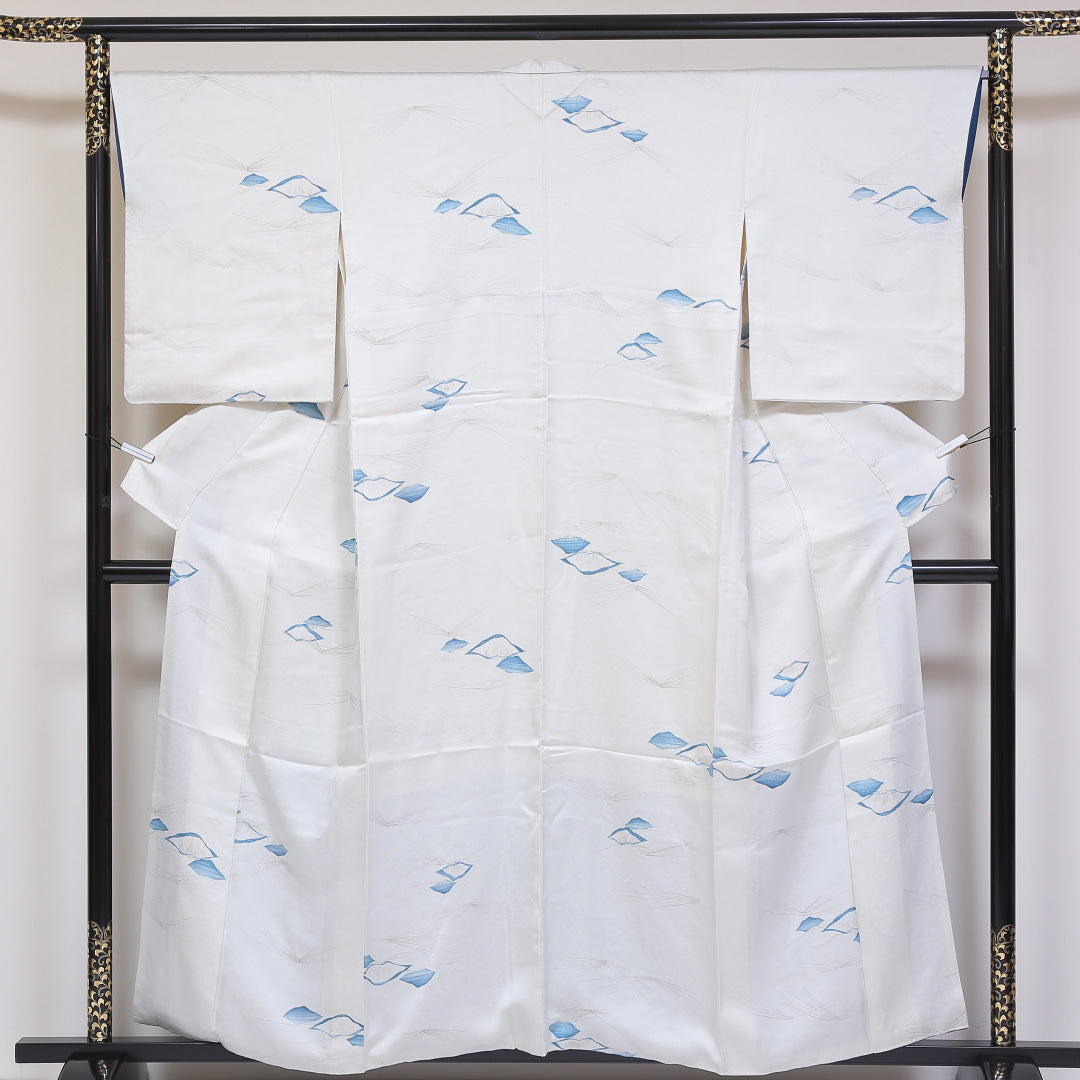 小紋 袷 身丈156cm 裄66cm 白系 松葉 正絹 Aランク 1215-01802-3311