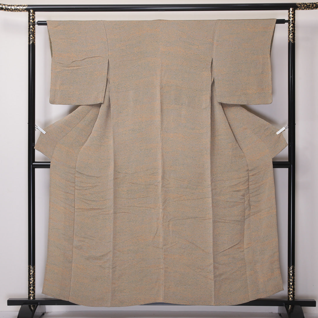 小紋 単衣 身丈157cm 裄丈61cm 正絹 Bランク Mサイズ 広衿 インフォーマル ちりめん 抽象柄 ぼかし染 ベージュ系 1215-02153