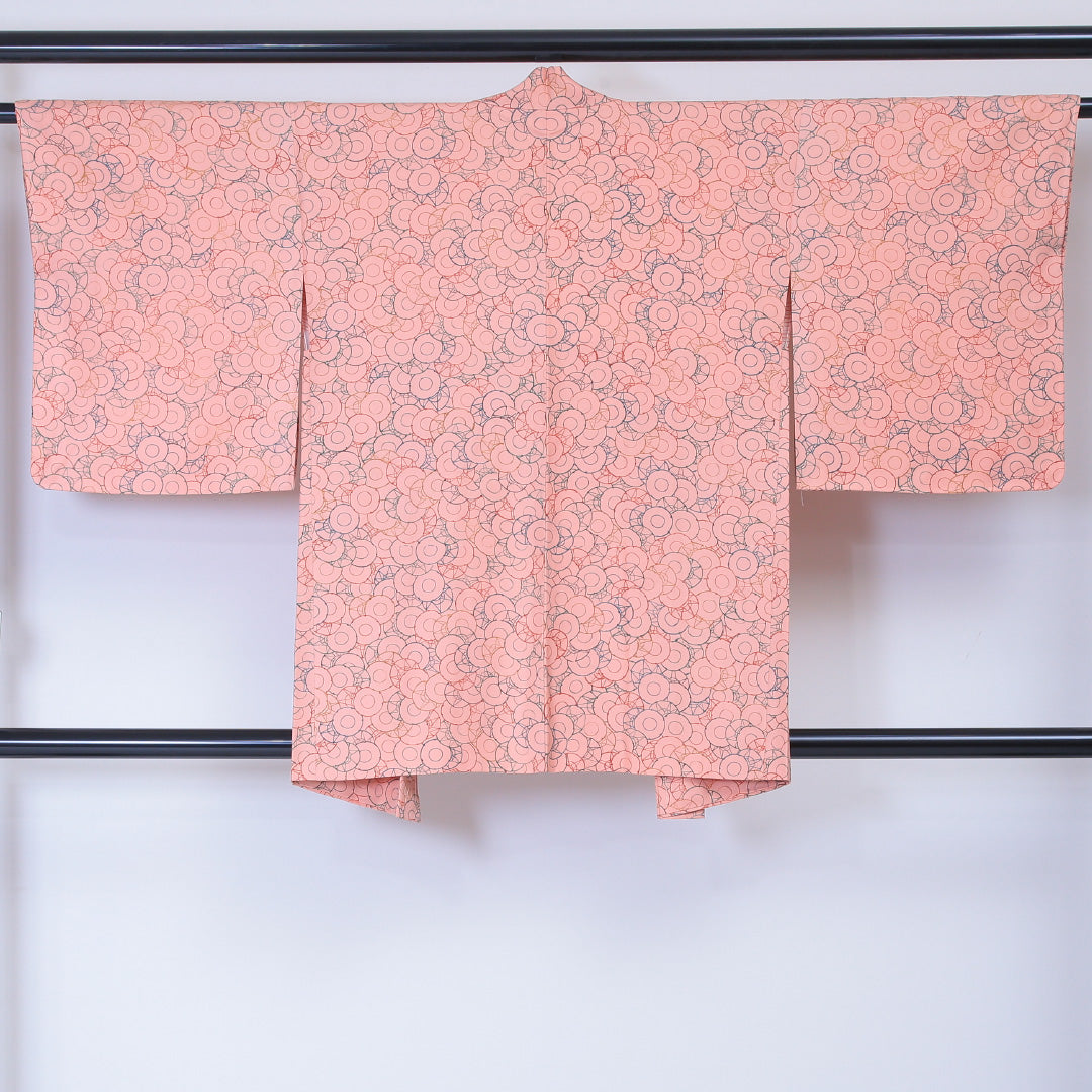 羽織 袷 身丈64cm 裄丈63cm 正絹 Sランク カジュアル Sサイズ 幾何学柄 ピンク系 RP 1232-05785