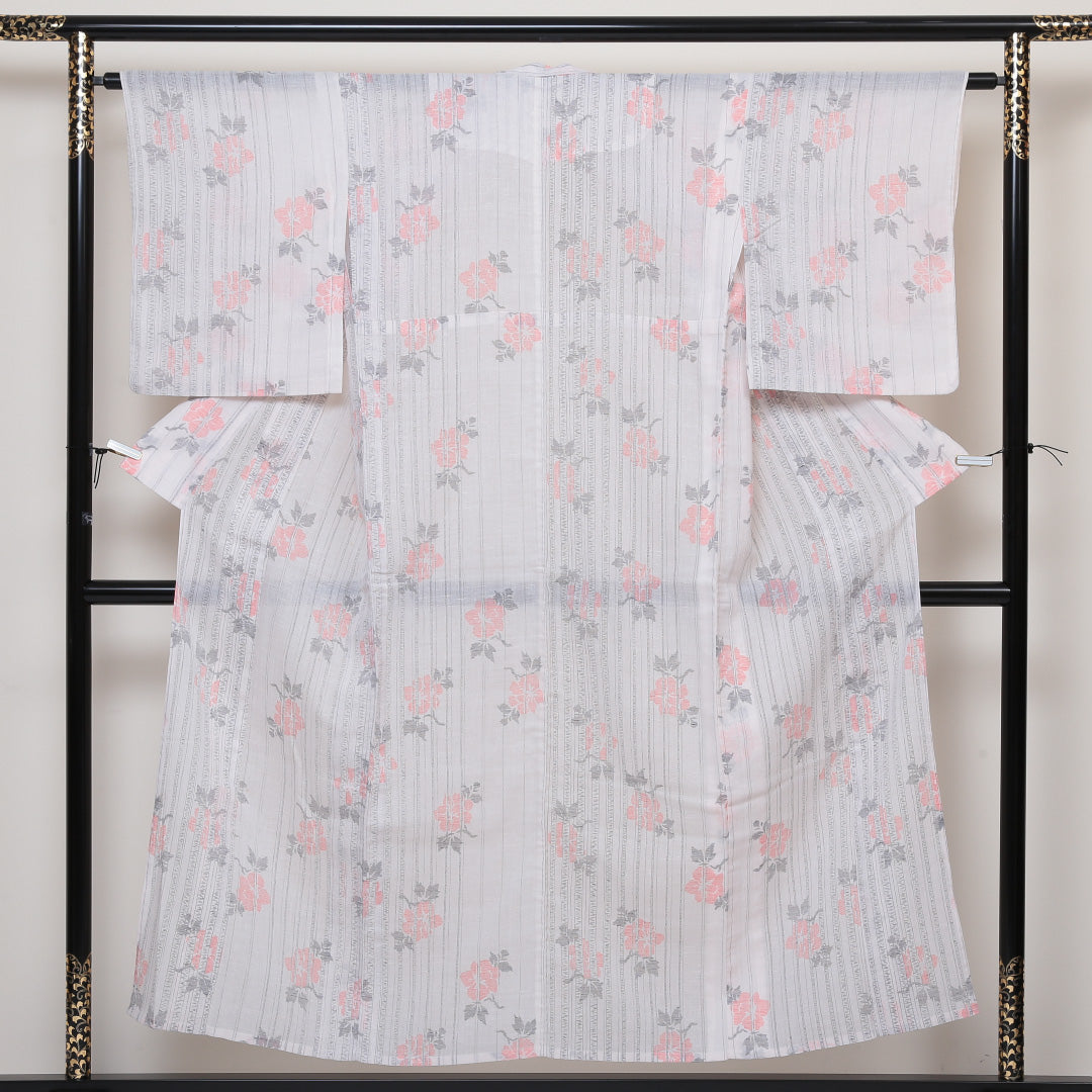 紬 夏紬 身丈152cm 裄63cm 麻 白系 Sランク 1216-00480-2211 1216-00480