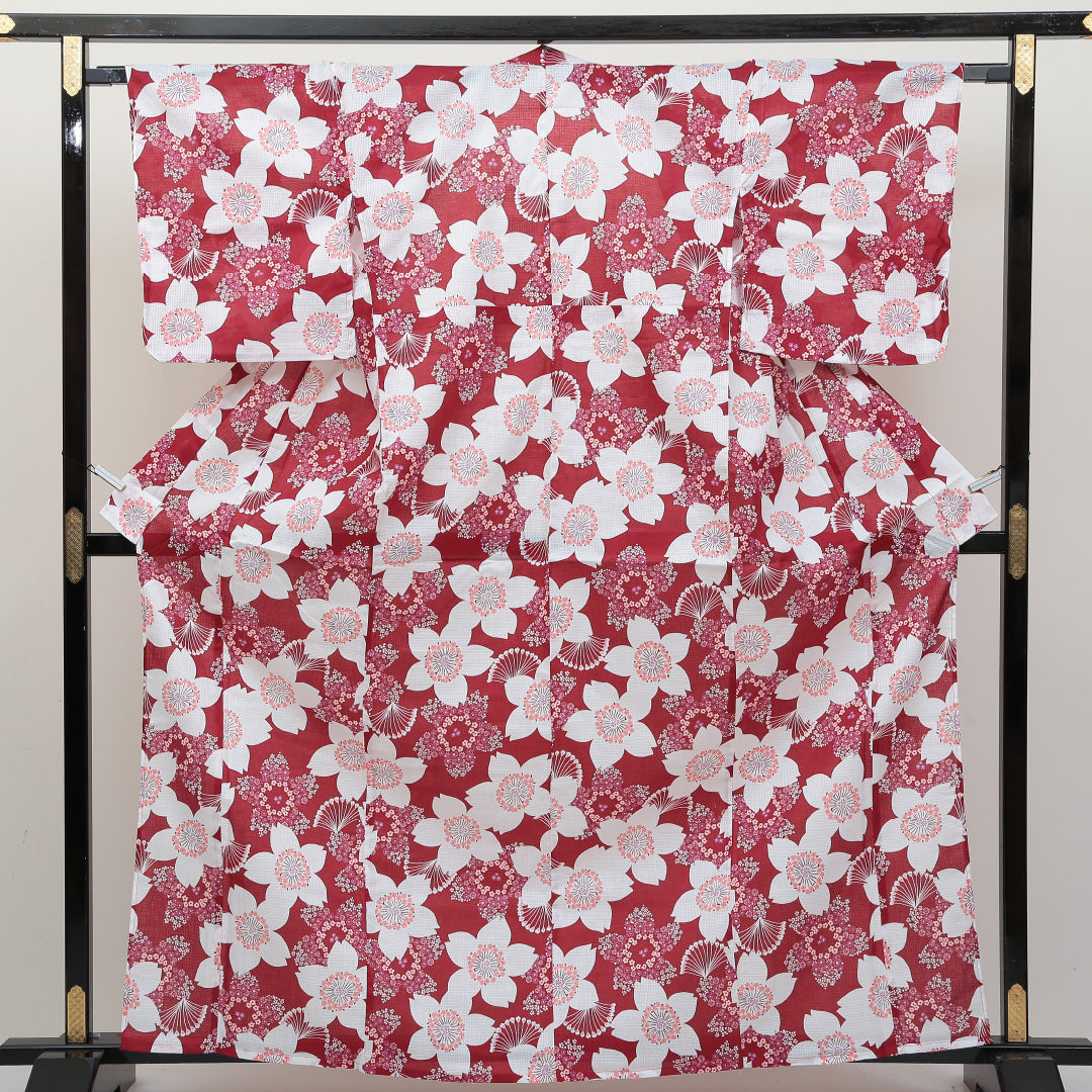 新品 浴衣 身丈163cm 裄丈67cm 木綿 洗える着物 桜 Nランク 1218-00035