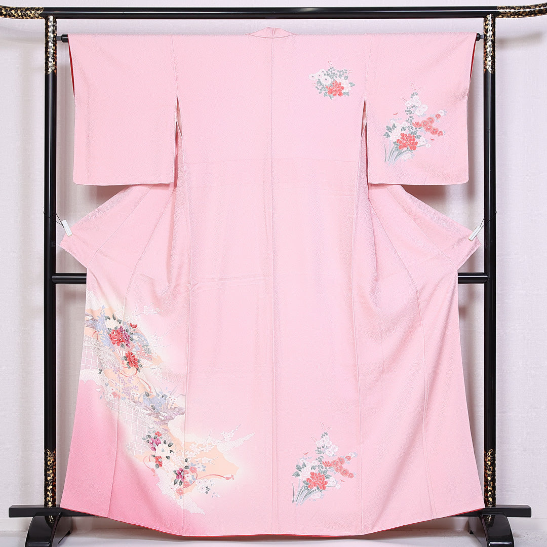 訪問着 身丈162cm 裄丈63.5cm Sランク 袷 正絹 広衿 牡丹 菊 1212-10142