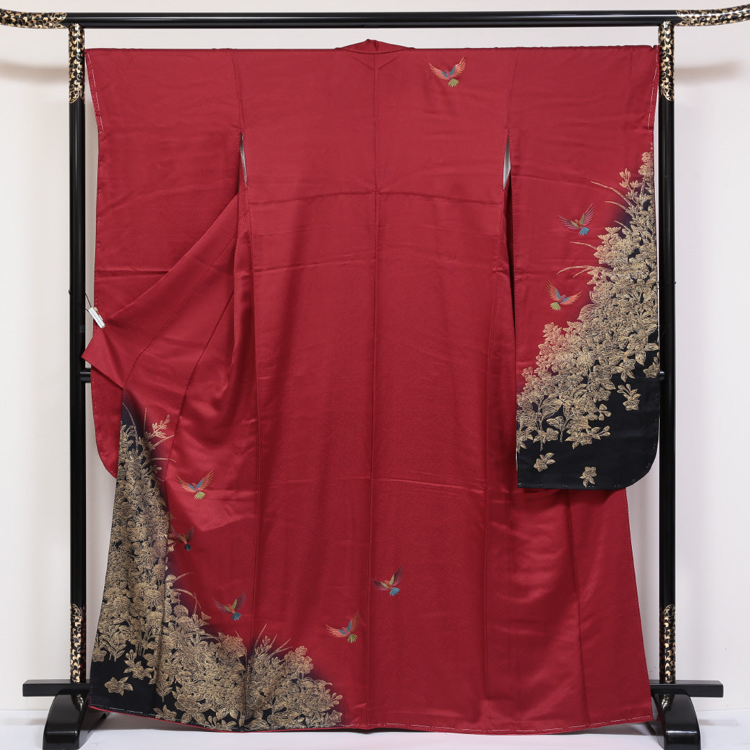 振袖 身丈165cm 裄丈68cm Sランク 袷 正絹 広衿 蘇州刺繍 尾長鳥 牡丹 1213-F0049