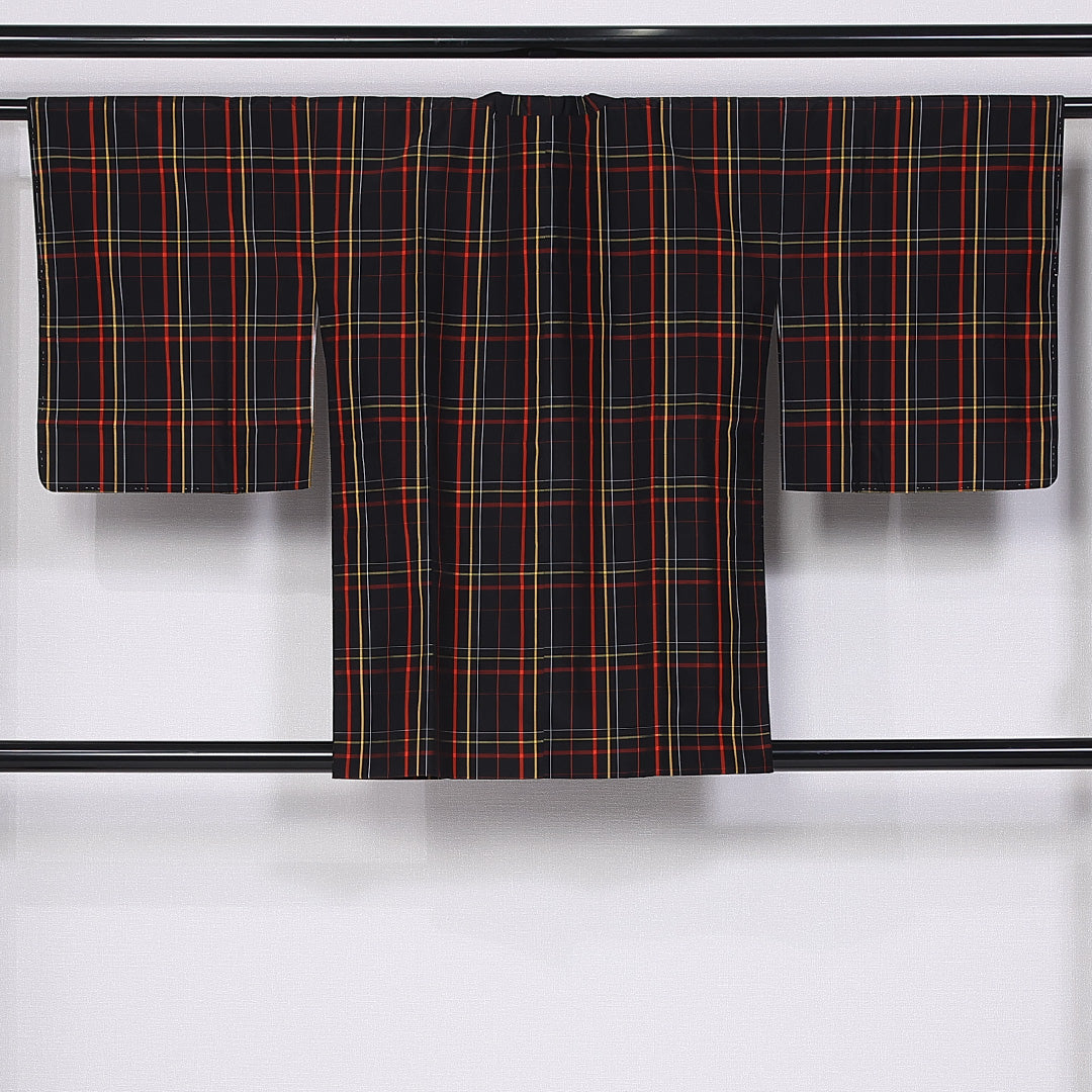 道行コート 身丈81cm 裄丈63cm S 正絹 Sランク 袷 紬 ポケットあり 格子 1263-10782
