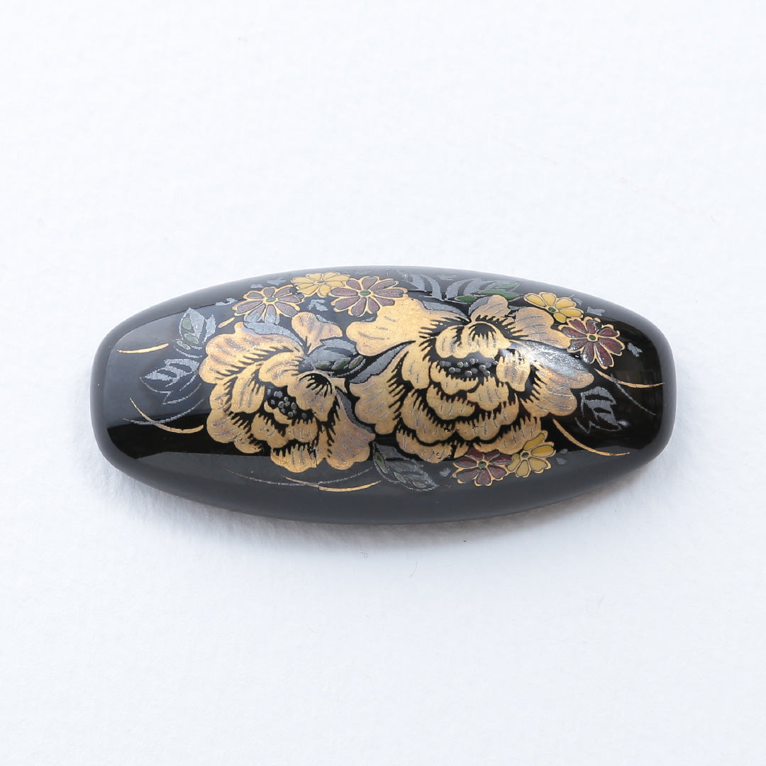 帯留め Aランク 牡丹 漆 黒系 1231-000141