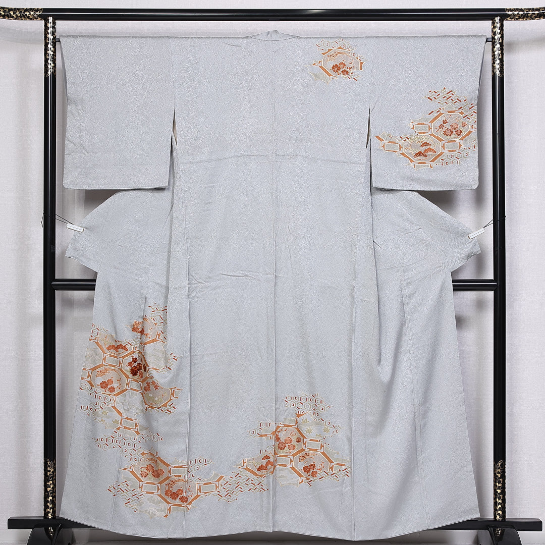 訪問着 身丈157.5cm 裄丈64.5cm 正絹 Bランク 袷 広衿 蜀江 金駒刺繡 吉祥文様 1212-10414