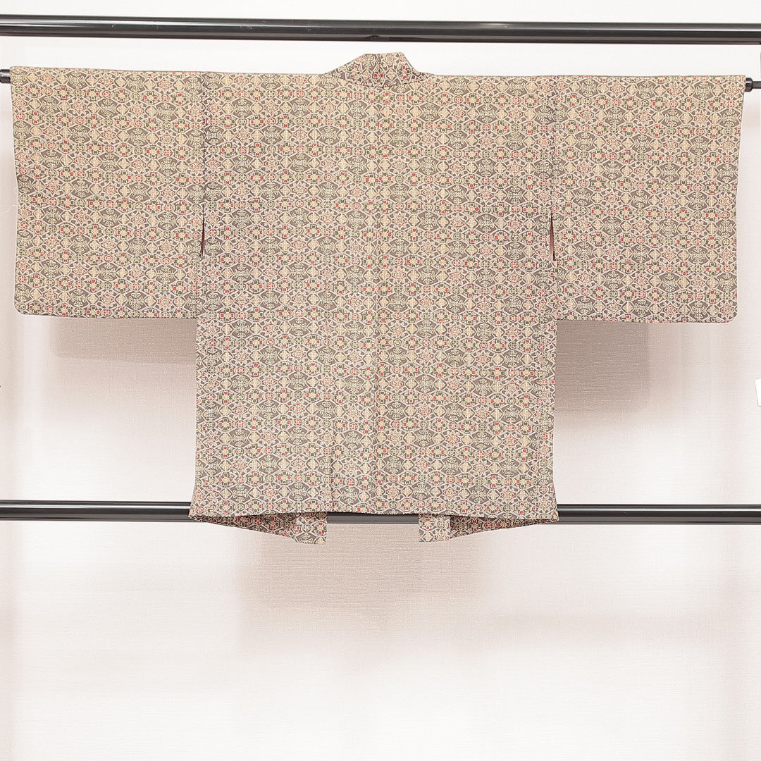 羽織 ベージュ系 正絹 袷 花菱 1232-17052 背面全体