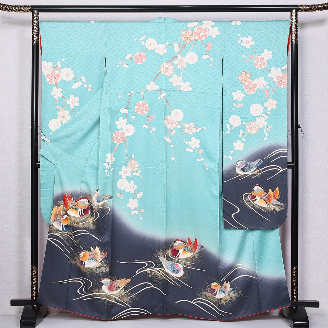 振袖 身丈159cm 裄丈65.5cm 袷 正絹 Bランク 広衿 梅 流水 1213-F0383